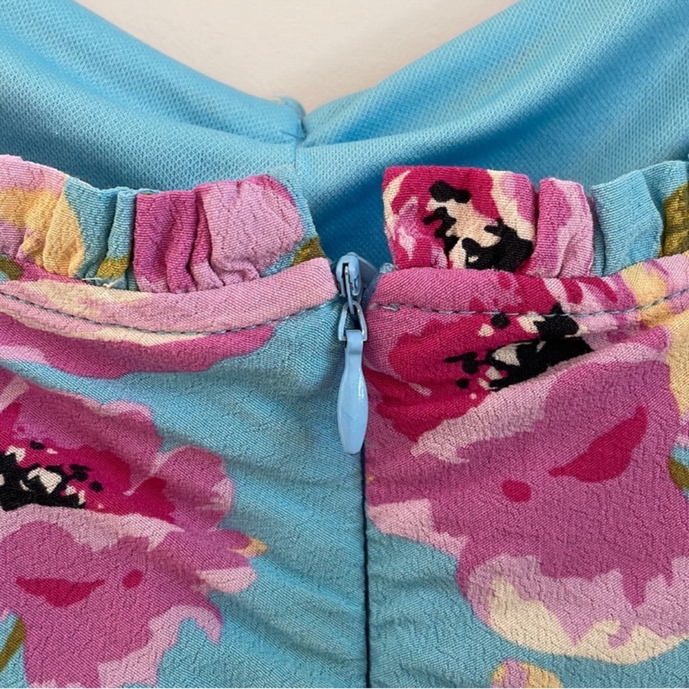 Zara Blue and Pink Floral Ruched Tube Mini Dress - Picture 9 of 13